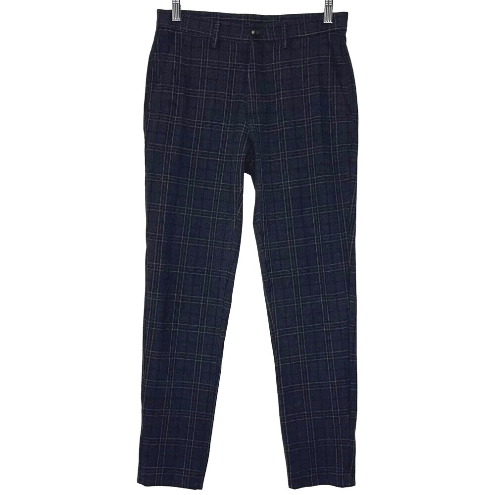 Zara Womens Pants 29 Gray Plaid Taper Mid-Rise Stretch Pockets Trousers Career
